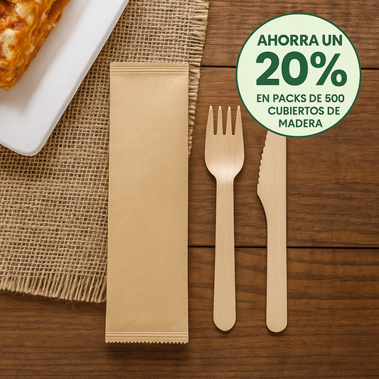 Ahorra un 20 % en tu pack de 500 cubiertos de madera