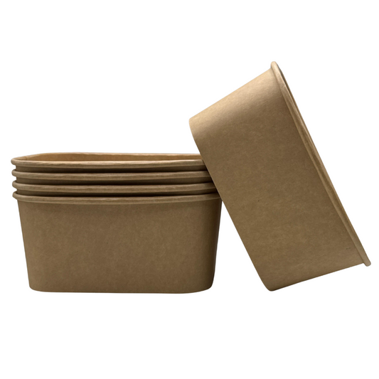 Ensaladera Bowl Rectangular Papel Kraft Biodegradable 1000 ml (300 Unidades)