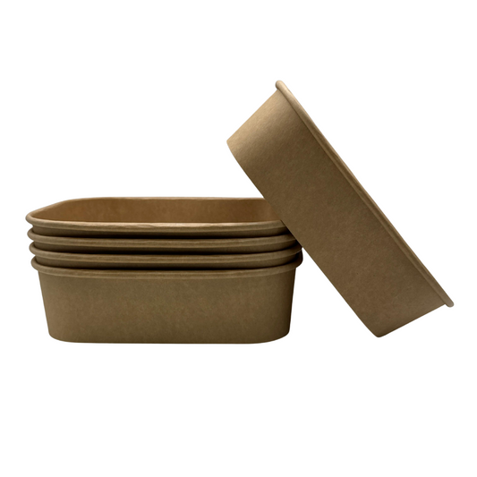 Ensaladera Bowl Rectangular Papel Kraft Biodegradable 500 ml (300 Unidades)