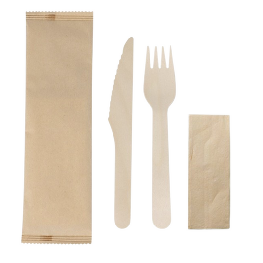 SET Cubiertos Madera Biodegradable 160  mm