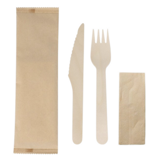 SET Cubiertos Madera Biodegradable 160  mm (500 Unidades)