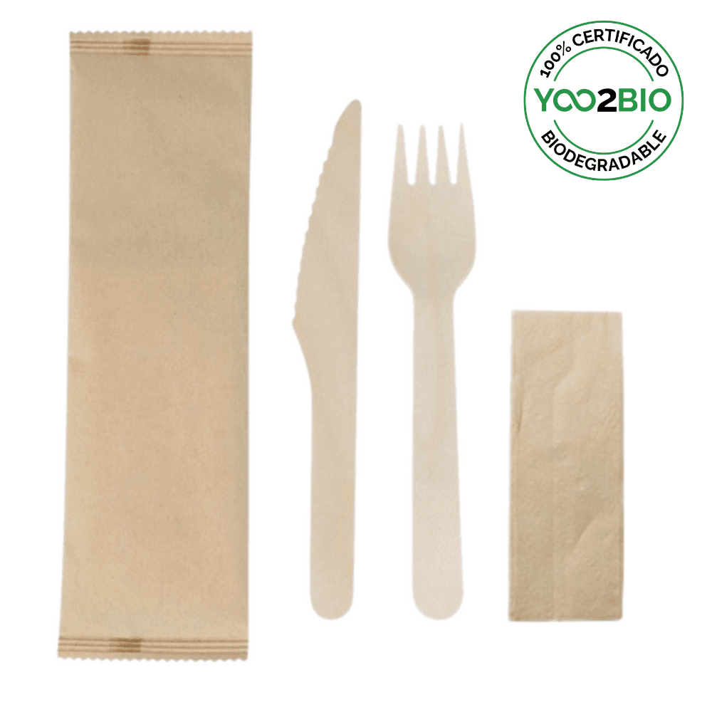 SET Cubiertos Madera Biodegradable 160 mm (500 Unidades) - Yoo2Bio
